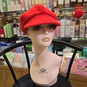 Red Angora Newsboy Cap